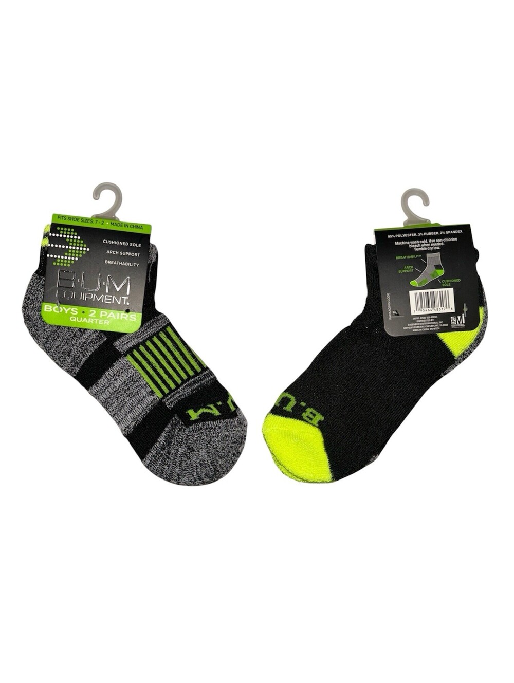 Bum Equipment Boys Low Cut Socks 2 Pairs Shoe Size 7-2